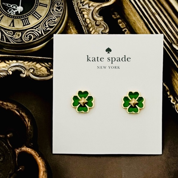 KATE SPADE • Green Bean Spades & Studs Enamel Logo Earrings - Picture 4 of 4